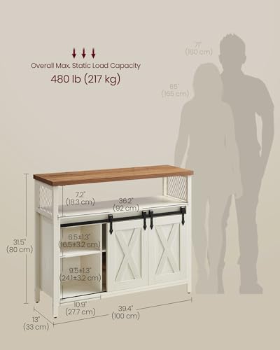 Rustic Sliding Barn Door Buffet Cabinet & Coffee Bar Storage Sideboard