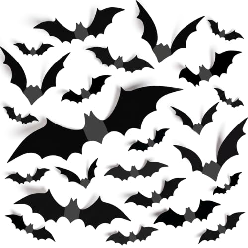 140pcs 3D Halloween Bat Wall Stickers, Reusable PVC Bat Decor for Party