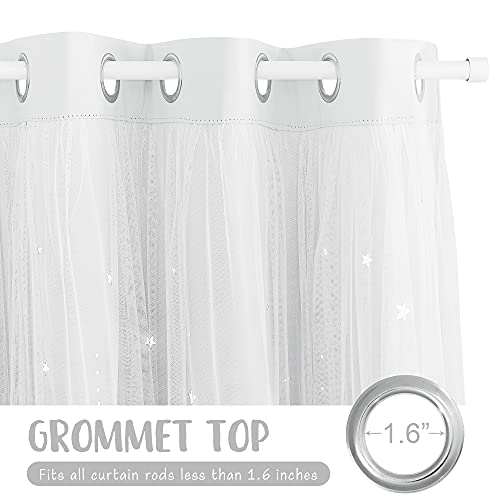 NICETOWN Moon & Star Cut-Out Blackout & Sheer Curtain Panels, 52x63, Greyish White, 2 Pack