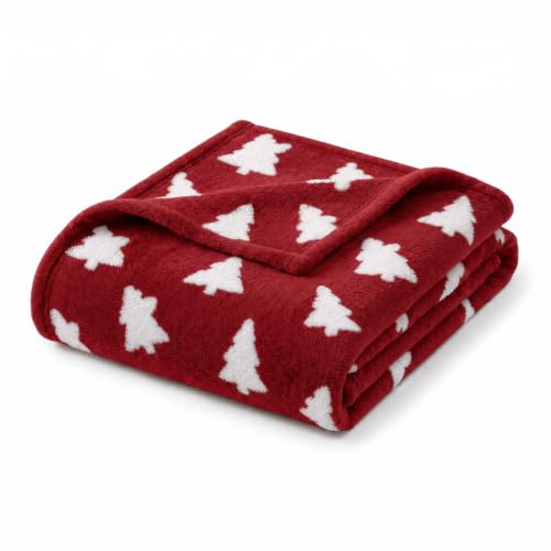 Horaldaily Red Christmas Tree Shape 3D Textured Throw Blanket 60x80 Twin