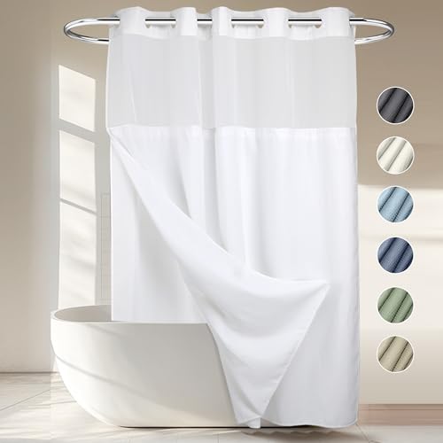 RiverDream Heavyweight Waffle Shower Curtain with Snap-in Liner White