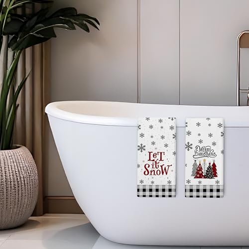 Christmas Kitchen Towels Gifts Set - Black Snowflake Navidad Xmas Decor, 2-Pack 16x24 Inches