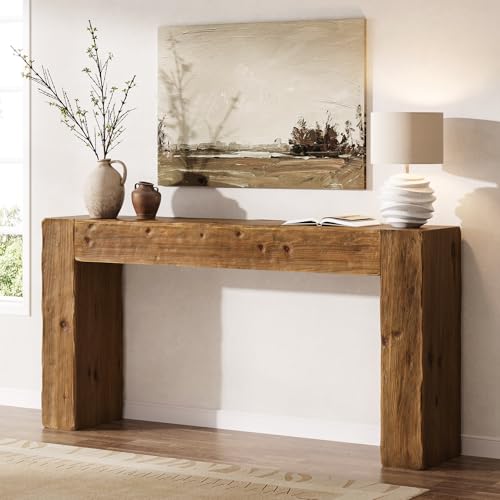 63-Inch Solid Wood Console Table, Rustic Farmhouse Sofa Entryway Table