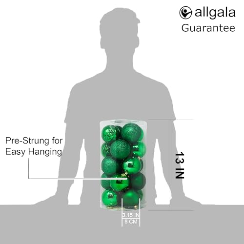 Allgala Green 20 Pack 3 Inch Christmas Ornament Balls Shatterproof Holiday Decor