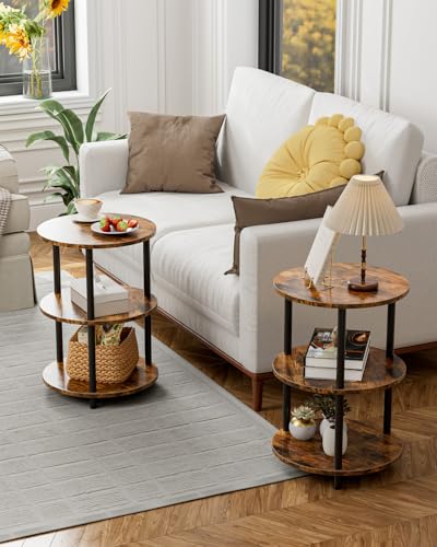 3-Tier Small Round Accent Table - Industrial Side Table & Nightstand