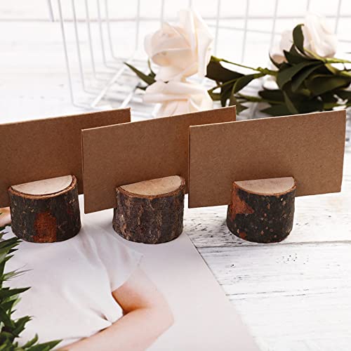 50-Piece Rustic Wooden Place Card Holders with Kraft Paper Cards