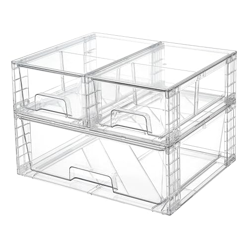 Clear Stackable Storage Drawers 3-Pack Wide Organizer Set