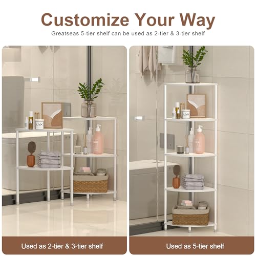 5-Tier Corner Shelf Stand, 44-inch Kitchen Storage Organizer, Marble White