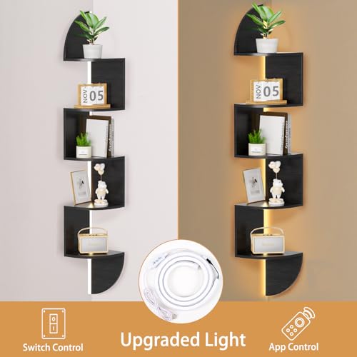 5-Tier Corner Wall Shelf with App-Controlled LED Lighting, Black