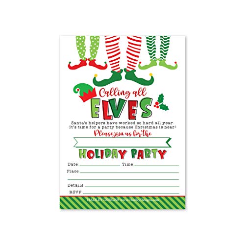 Hadley Designs 25 Party Invitations Premium Holiday Christmas Elves - Printable & Blank Fill-In Cards