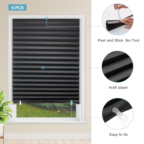 6 Pack Temporary Blackout Paper Shades, 36" x 72" Pleated Blinds
