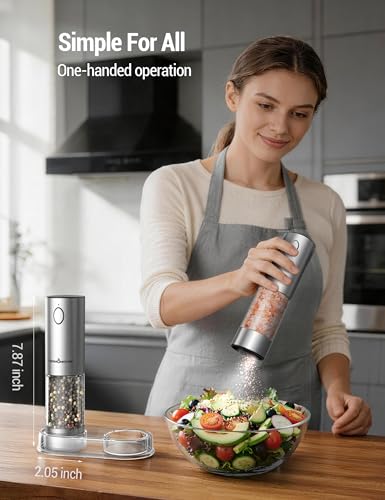 Electric Salt and Pepper Grinder Set, Rechargeable 110ml Mill with LED Light