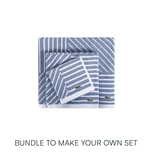 Lacoste Guethary Striped Cotton Bath Towel - Denim, 30x54 inches, Reversible Design