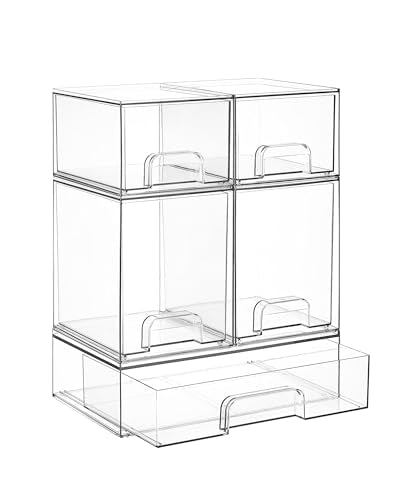 Vtopmart Clear Plastic Stackable Storage Drawers Set of 5 Organizer Bins