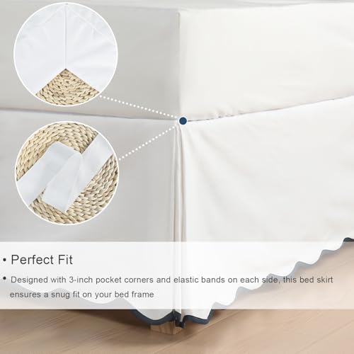 Queen Bed Skirt Scalloped Edge Pleated Dust Ruffle with Anti-Slip Top