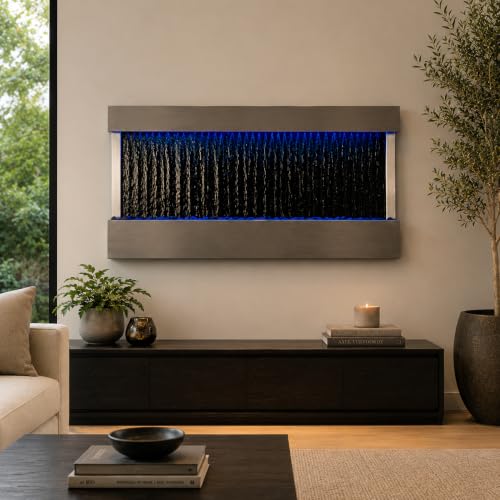 47-Inch Wall-Mounted Indoor Waterfall Fountain with LED Lights & Mirror