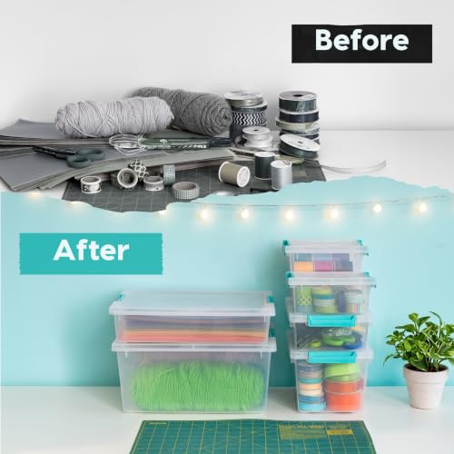 Clear Plastic Storage Bins with Lids 6 Qt 4-Pack Stackable Craft Organizers