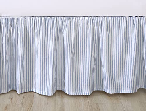 Queen Bedskirt 100% Cotton with 14.5" Drop - Classic Ticking Blue Stripe