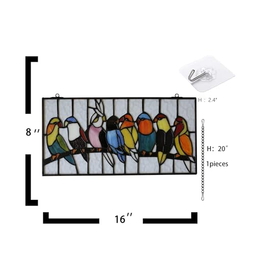 Handmade Tiffany-Style Stained Glass Parrot Window Panel 16" x 8"
