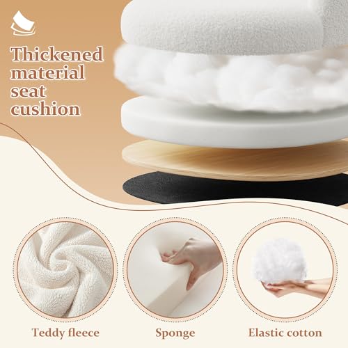 Teddy Fleece Vanity Chair - Adjustable Height Swivel Desk Chair, Cream White