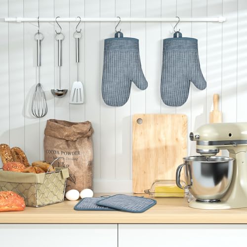 Silicone Oven Mitts and Pot Holders Set - 500°F Heat Resistant, Blue