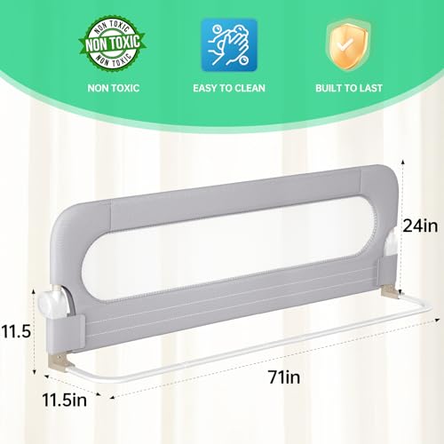 UPGOGO Folding Toddler Bed Rail - 71" Extra Long Safety Guard Rail, Grey
