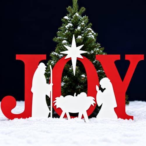 TOMETOTES 48in Outdoor Nativity Set Joy Sign - Red/White, Waterproof PVC Yard Decor