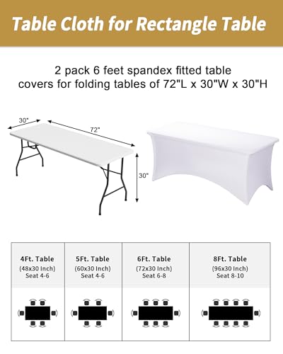 6ft White Fitted Spandex Table Cover - 2 Pack Stretch Tablecloths