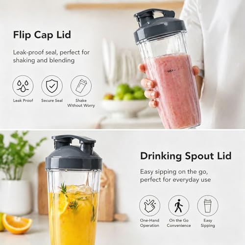 Kucall Replacement Cups with Lids for Nutribullet 600W & 900W Blender - Standard, 4-Piece Set