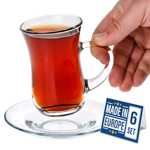 Turkish Tea Set 12 Pcs - 6 Glass Cups & Saucers, Modern Borosilicate Glass