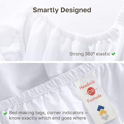 100% Cotton Sateen Queen Fitted Sheet - 14" Deep Pocket, Bright White