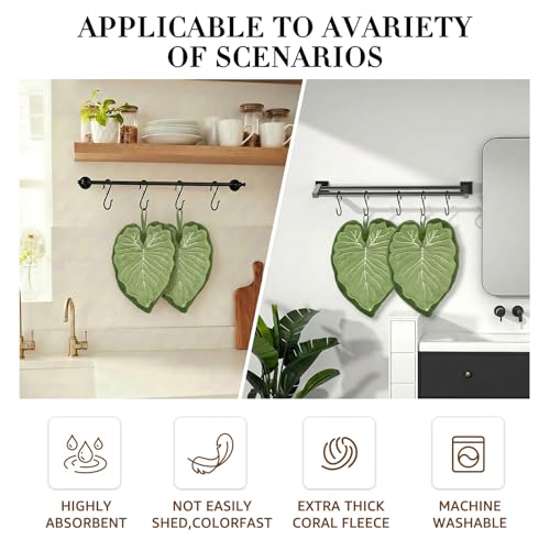 Leaf-Shaped Hanging Hand Towels - 2 Pack, Soft Coral Fleece Absorbent