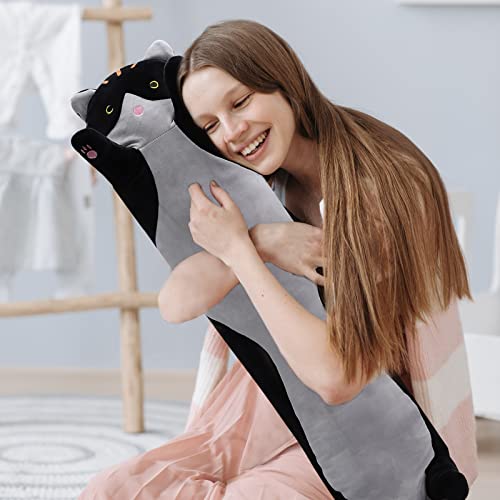 Shangman Black 90cm Plush Cat Pillow - Cute Sleeping Toy for Kids & Girlfriend