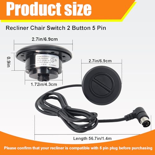 2-Button 5-Pin Electric Recliner Handset Control Switch Replacement