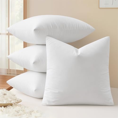 18x18 Inch Feather and Down Pillow Inserts - Set of 4 Cotton Throw Pillows