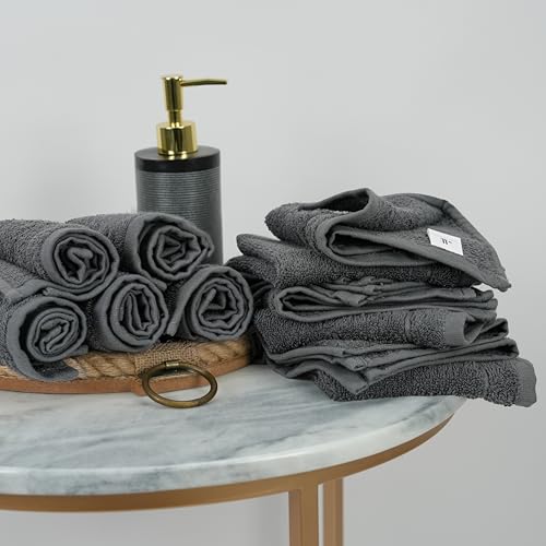 Tens Towels 12 Pack Washcloths Set 12x12 Inches Dark Grey – Soft Cotton, Eco-Friendly