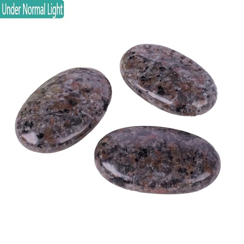 3PCS Oval Yooperlite Stones 2-2.4 Inch Fluorescent Palm Worry Stones