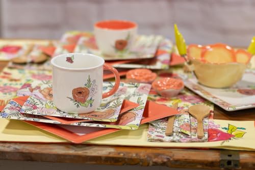 Boston International 3-Ply Cocktail Napkins 20 Count Flower Pattern 5x5 Inches - Cream