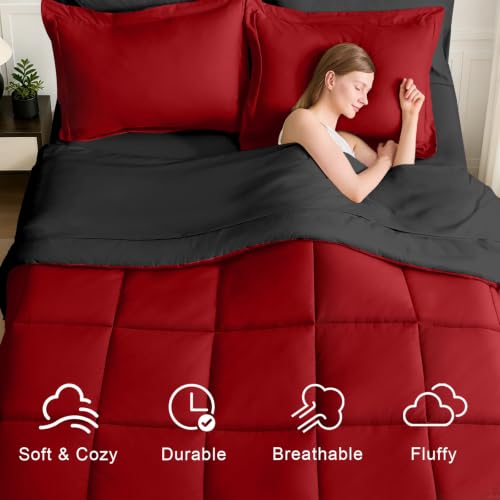 Queen Comforter Set 7 Pieces - Reversible Bedding Set with Sheets & Pillowcases
