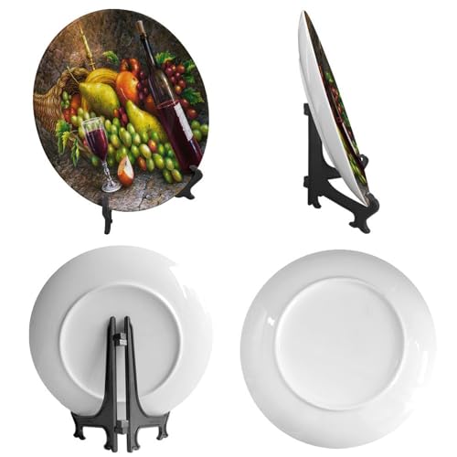 Ceramic Decorative Plate with Display Stand, 10-Inch Fruit Art Decor