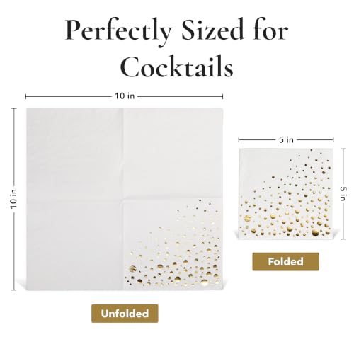 The Essential Concierge Gold / 100 White and Gold Cocktail Napkins 5x5 Inch - Elegant Party Supplies