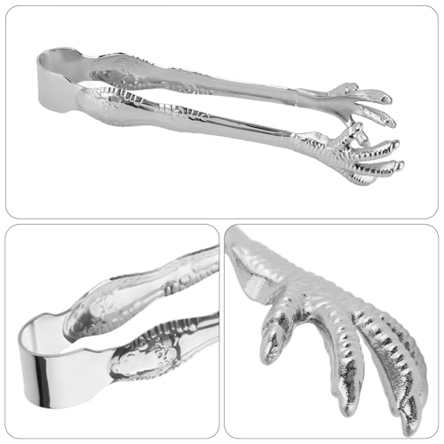 Eispap Silver Ice Tongs with Eagle Claw Non-Slip Grip Stainless Steel Serving Utensils