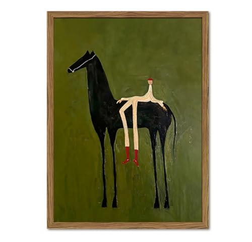 Abstract Western Cowboy Wall Art Vintage Horse Rider Canvas Print 12x16 Inch Wood Framed Southwestern Wall Decor