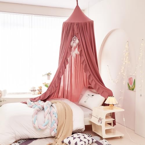 Ruffled Bed Canopy for Girls - Hanging Princess Play Tent & Room Decor