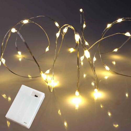QBIS 40 Warm White Battery-Operated Fairy Lights, Silver Wire, 6.5ft - 1PK