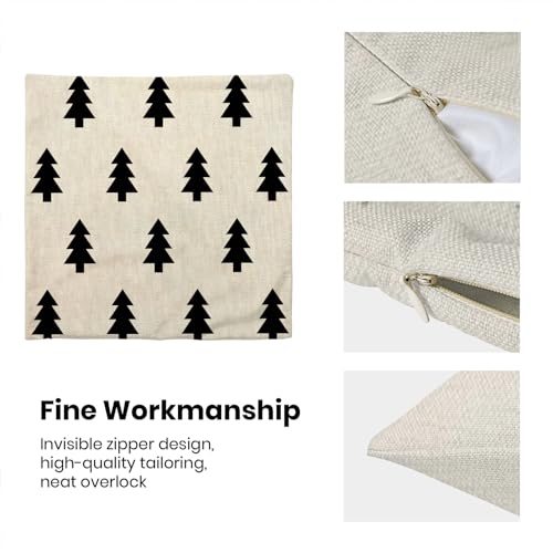 BETGINY 20x20 Inch Christmas Pillow Covers Set of 2 White Black Winter Tree Decor Linen Cushion Cases for Couch Bed Sofa Outdoor