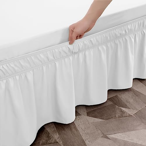 Wrap Around Twin/Twin XL Bed Skirt - 16-Inch Drop Elastic Dust Ruffle, White