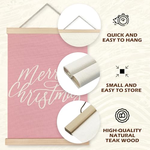 Supwhd Pink Santa Christmas Wall Art Set of 2 - Retro Holiday Decor, 12x16 Inches with Wooden Poster Hangers