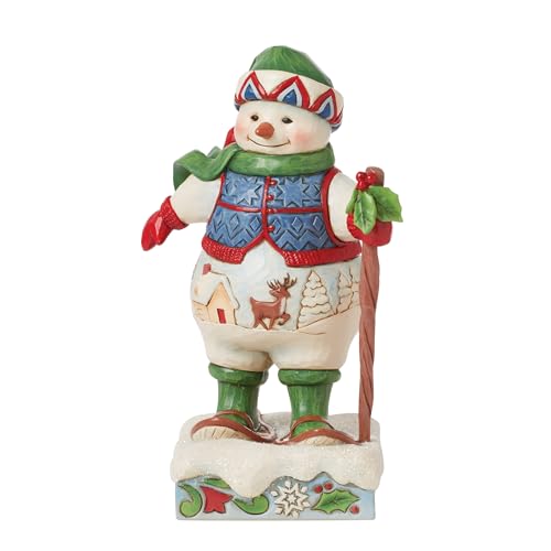 Jim Shore Snowman Figurine with Snowshoes - Holiday Resin Decor, 7 Inch