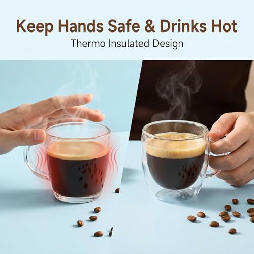Double Wall Borosilicate Glass Espresso Cups Set of 2 5oz - Thermo Insulated Coffee Mugs